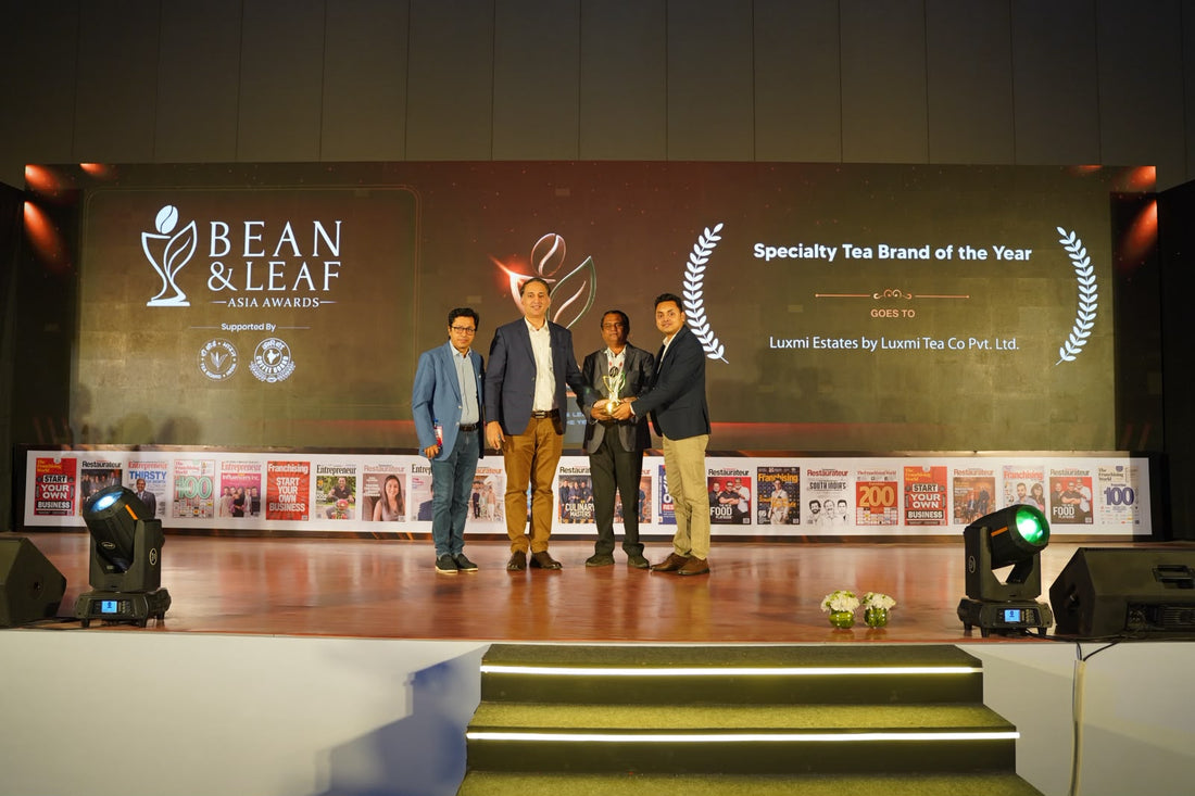Luxmi Estates receiving the Specialty Tea Brand of the Year award at the Bean & Leaf Asia Awards 2026 in Mumbai