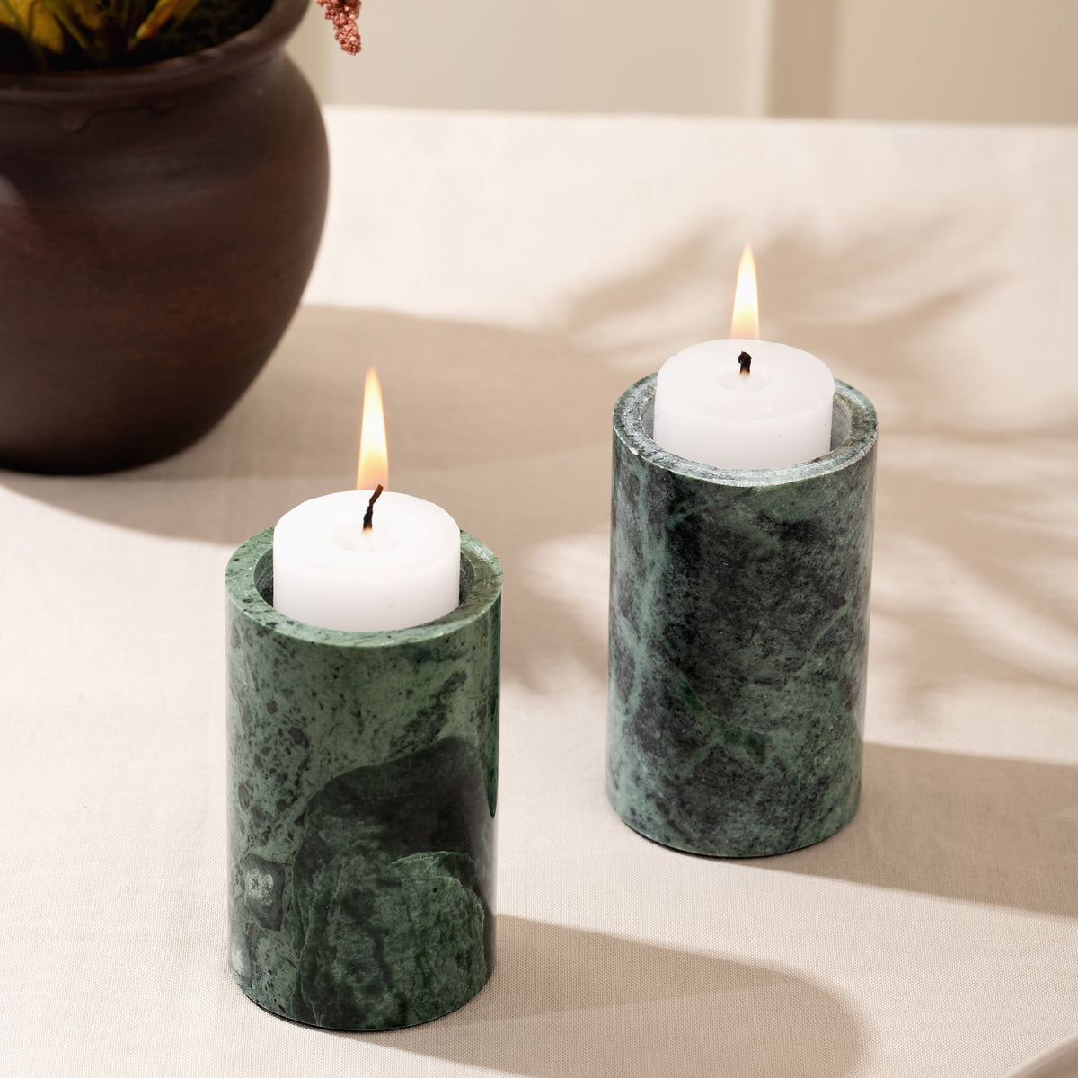 Green Marble Candle Stand - Set of 2