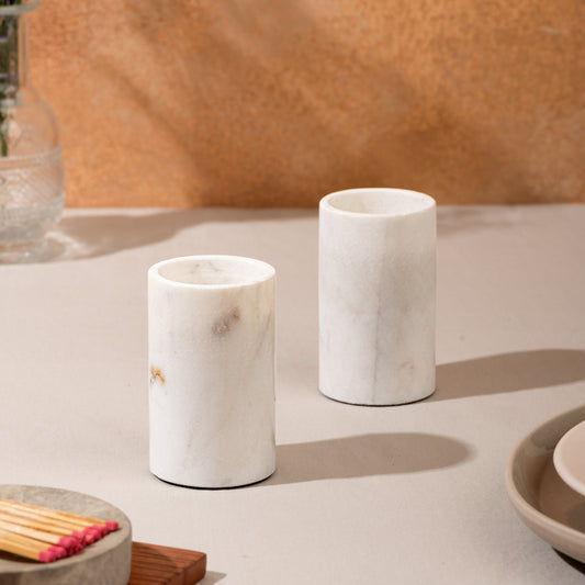 White Marble Candle Stand - Set of 2