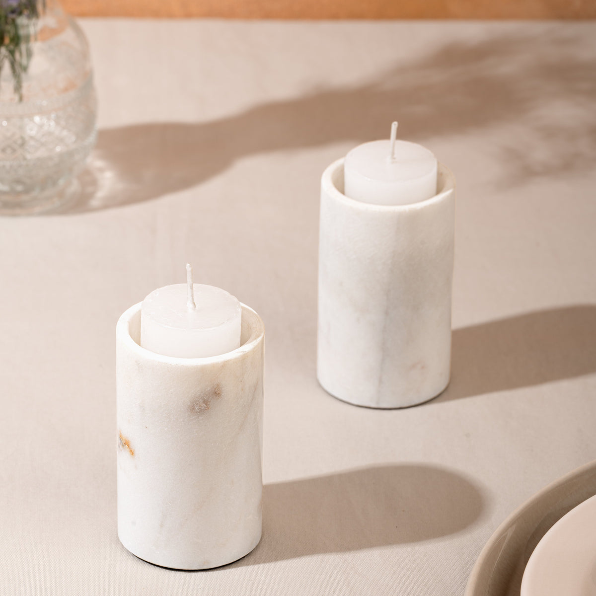 White Marble Candle Stand - Set of 2