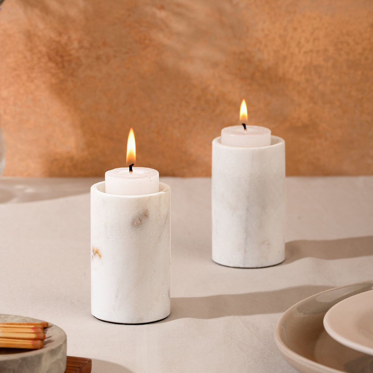 White Marble Candle Stand - Set of 2