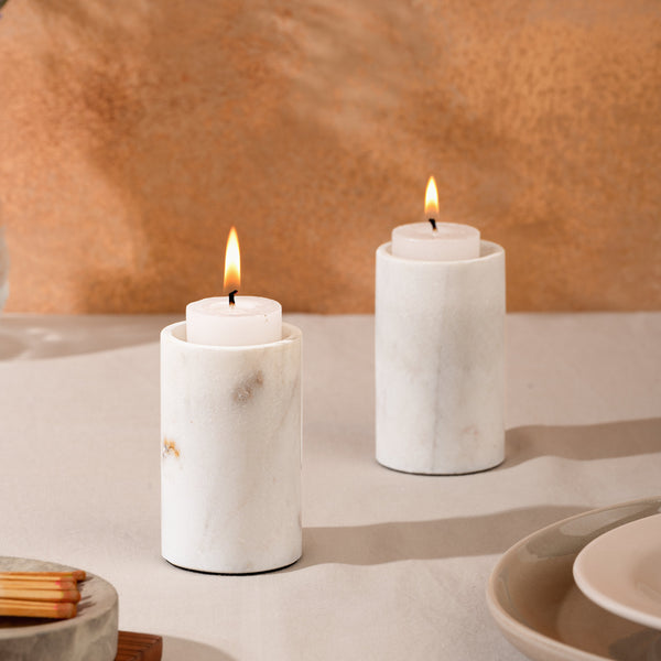 White Marble Candle Stand - Set of 2