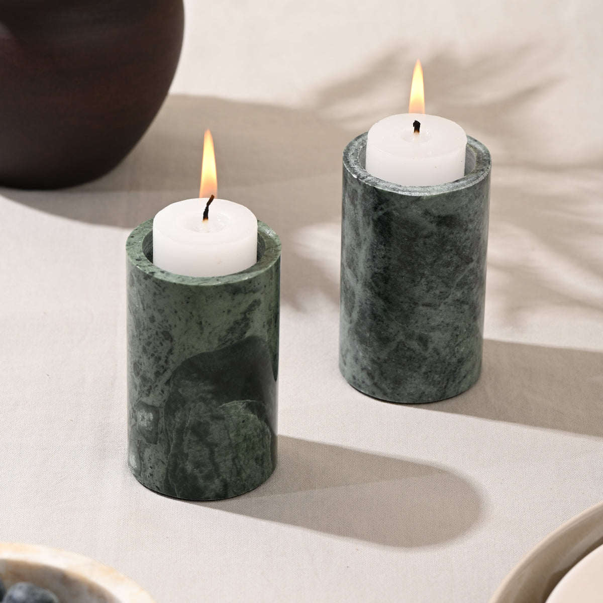 Green Marble Candle Stand - Set of 2