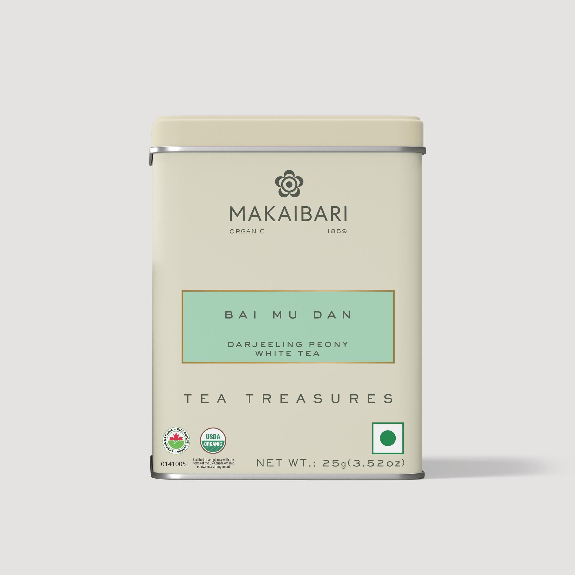 Makaibari BAI MU DAN | 25 gm Tin Caddy | Loose White Tea Pack - Makaibari Tea