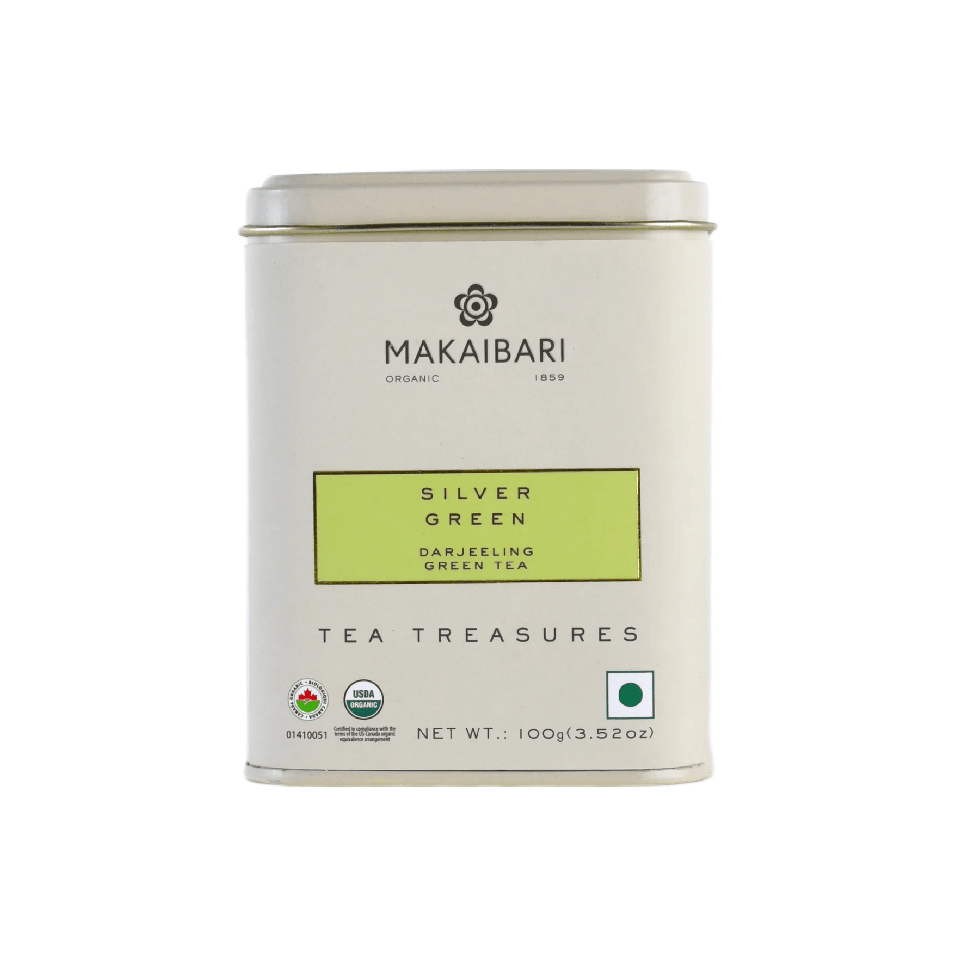 Makaibari Silver Green | 100 gm Tin Caddy with loose tea | Green Tea Pack - MAKAIBARI TEA