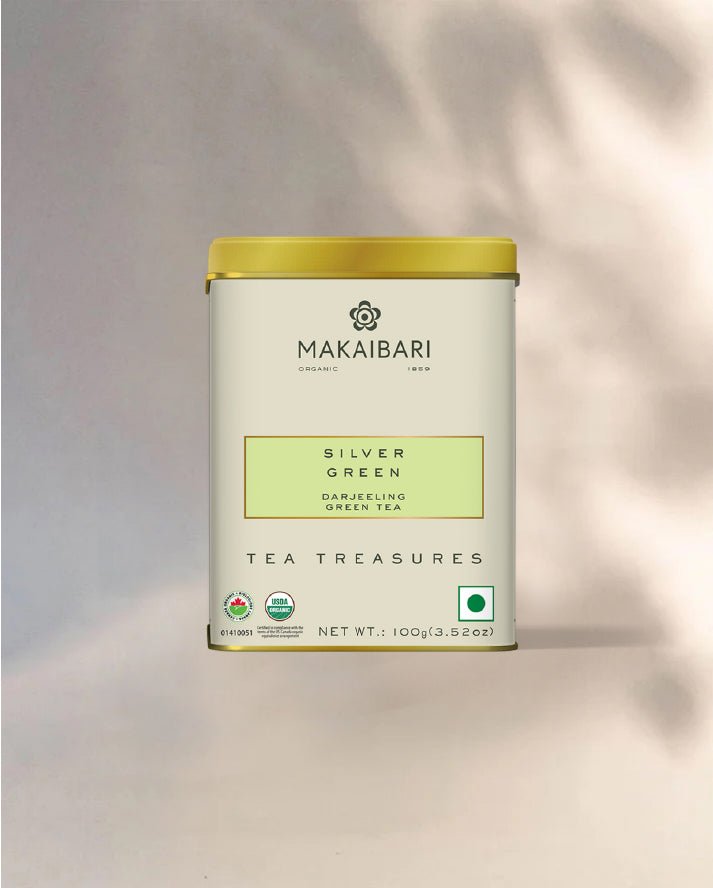 Makaibari Silver Green | 100 gm Tin Caddy with loose tea | Green Tea Pack - MAKAIBARI TEA