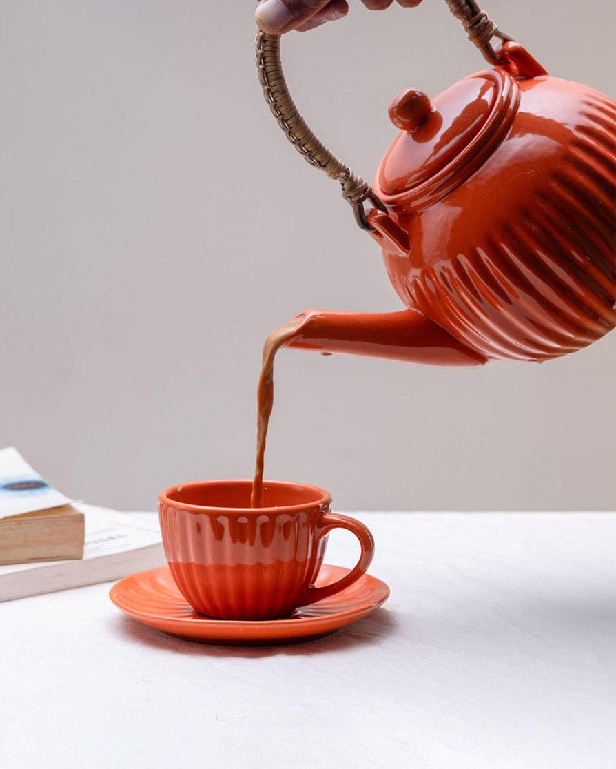 Ceramic Tea Pot Set - Orange - MAKAIBARI TEA