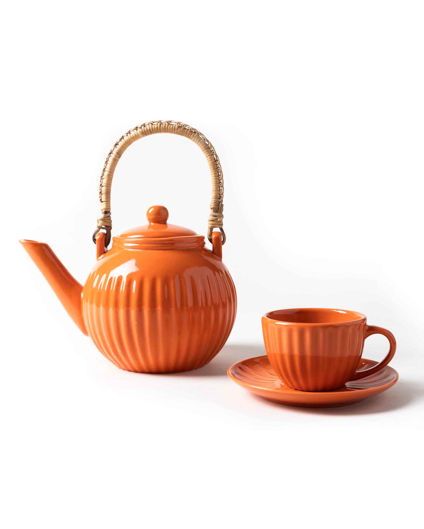 Ceramic Tea Pot Set - Orange - MAKAIBARI TEA